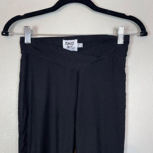 Princess Polly Women's 6 Black Mid Rise Cross Waist Straight Leg Yoga Pants - Picture 2 of 6